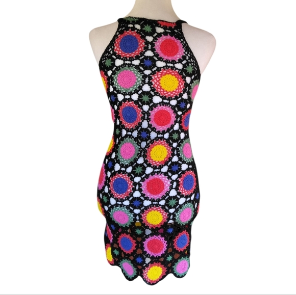 H&M X Coachella Granny Square Knit Bright Colorful Boho Cover Up Dress Size 4 - Picture 7 of 10